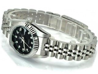 Royal Crown 3662 Jewelry Diamond Black Round Dial Stainless Steel Wrist