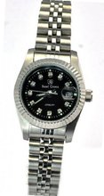 Royal Crown 3662 Jewelry Diamond Black Round Dial Stainless Steel Wrist
