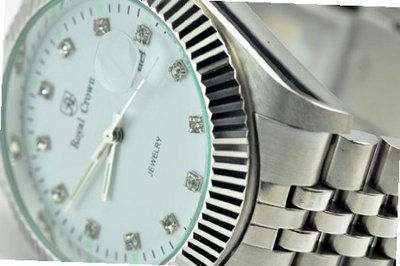 Royal Crown 3662 Jewelry Diamond White Round Dial Stainless Steel Wrist