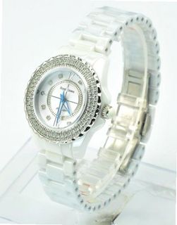 Royal Crown 3821-2W Jewelry Waterproof Round Dial White Ceramic Strap