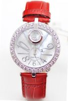 Royal Crown 3850 Jewelry Waterproof Red Round Dial Leather Strap es for Woman