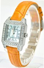 Royal Crown 6104 Jewelry Waterproof Rectangle Dial Yellow Leather Strap