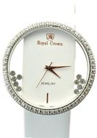 Royal Crown 6110 Jewelry Waterproof Round Dial White Leather Strap