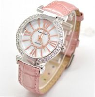Royal Crown 6116 Jewelry Waterproof Pink Round Dial Leather Band
