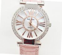 Royal Crown 6116 Jewelry Waterproof Pink Round Dial Leather Strap es for Woman