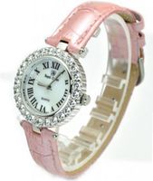 Royal Crown 6305 Jewelry Diamond Round Dial Pink Leather Strap Wrist