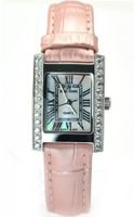 Royal Crown 6306 Jewelry Waterproof Rectangle Dial Pink Leather Strap