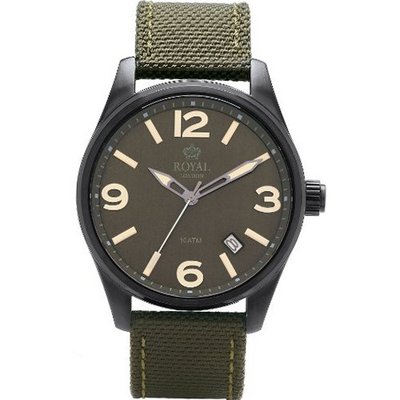 Royal London Gents Calendar Dial Khaki Green Webbing Leather Strap 41202-01