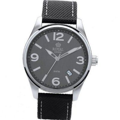 Royal London Gents Calendar Grey Dial Black Webbing Leather Strap 41202-04
