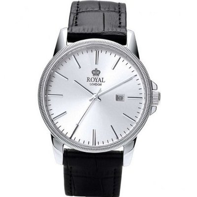 Royal London Gents Calendar Silver Dial Black Leather Strap 41198-02