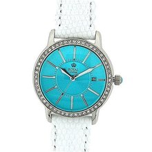 Royal London Ladies Aqua Dial CZ Set Bezel Date White Leather 21078-06