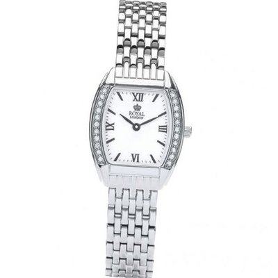 Royal London Ladies Barrel CZ Bezel Stainless Steel Bracelet Strap 21208-02