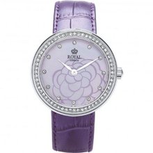 Royal London Ladies MOP Stone Set Flower Purple Leather Strap 21215-03