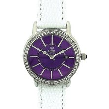 Royal London Ladies Purple Dial CZ Set Bezel Date White Leather 21078-05