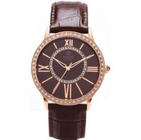 Royal London Ladies Rose Plated Brown MOP Stone Set Leather Strap 21214-05
