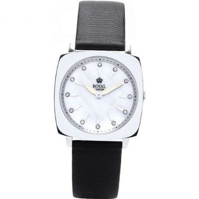 Royal London Ladies Stone Set MOP Dial Black Leather Strap 21206-01
