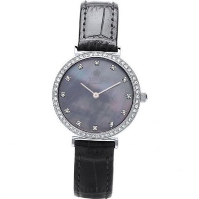 Royal London Ladies Stone Set MOP Dial Black Leather Strap 21212-03