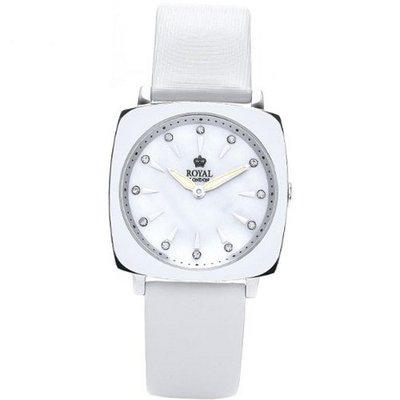 Royal London Ladies Stone Set MOP Dial White Leather Strap 21206-02