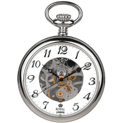 Royal London Mechanical Open Face Gents - Silver Tone Pocket 90002-01