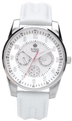 Royal London Quartz with Silver Dial Analogue Display and White Leather Strap 21083-02