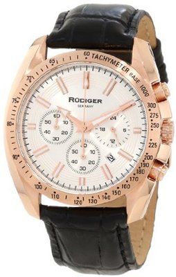 Rudiger R1000-09-001L Dresden Rose Gold IP Silver Luminous Dial Black Leather Chronograph Tachymeter