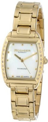 Rudiger R2600-02-009 Bonn Gold Ion-Plated Coated Stainless Steel Tonneau Mother-Of-Pearl Diamond