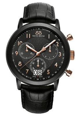 88 Rue du Rhone 87WA130023 Black &amp; Rose Gold Dial Leather
