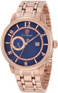 S. Coifman SC0200 Blue Textured Dial 18k Rose Gold Ion-Plated Stainless Steel