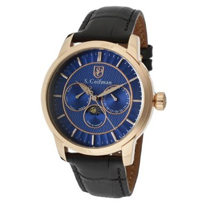 S. Coifman SC0216 Blue Textured Dial Black Leather