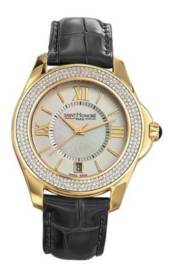 Saint Honore 761010 3AYRT Royal Paris Gold PVD Stainless Steel Eclair Effect Leather Date
