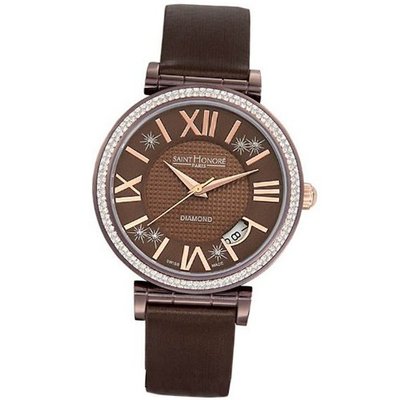 Saint honore 76601778MRDR 37mm Diamonds Stainless Steel Case Brown Calfskin Anti-Reflective Sapphire
