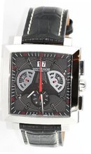 Saint Honore "Orsay" Quartz Leather Strap in Silver & Black