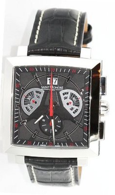 Saint Honore "Orsay" Quartz Leather Strap in Silver & Black