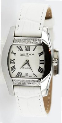 Saint Honore "SH" Leather Strap White, Diamonds 0.23 Ct