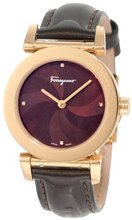 Salvatore Ferragamo F50SBQ5043 S497 Salvatore Brown Genuine Patent Leather Mother-Of-Pearl Rose Gold Plated Diamond