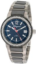 Salvatore Ferragamo F54MBA9109 S789 F-80 Swiss Automatic Black Ceramic Links Diamond Hour Markers Bezel
