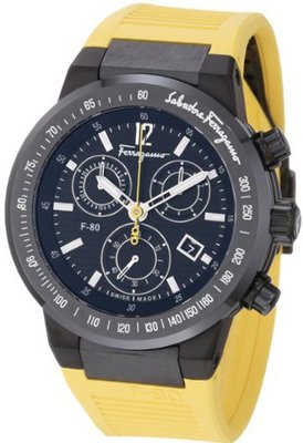 Salvatore Ferragamo F55LCQ6809 SR05 F-80 Ceramic Tachymeter Bezel Sapphire Crystal Yellow Rubber Chronograph Date