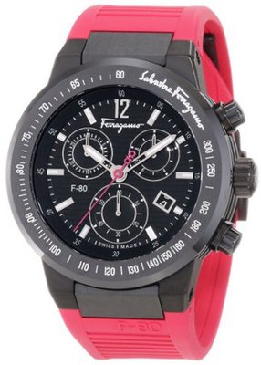 Salvatore Ferragamo F55LCQ6809 SR22 F-80 Ceramic Tachymeter Bezel Sapphire Crystal Pink Rubber Chronograph Date