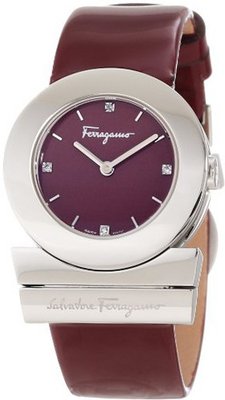 Salvatore Ferragamo F56SBQ9906S S006 Gancino Burgundy Diamond Patent Strap