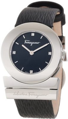 Salvatore Ferragamo F56SBQ9929 S009 Gancino Black Dial Sapphire Crystal Black Epi Leather Diamond
