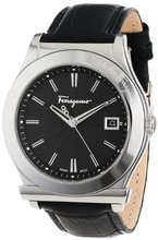 Salvatore Ferragamo F62LBQ9909 S009 1898 Stainless Steel with Black Leather Strap