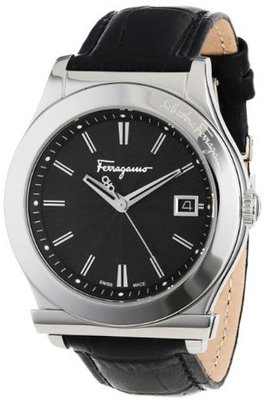 Salvatore Ferragamo F62LBQ9909 S009 1898 Stainless Steel with Black Leather Strap