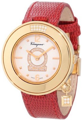 Salvatore Ferragamo F64SBQ5101S S012 Gancino Gold Ion-Plating Red Leather Rotating Bezel