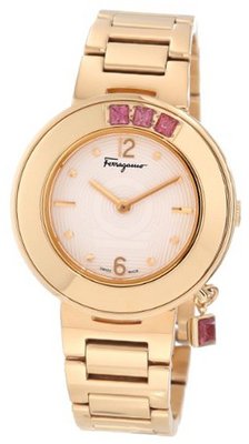 Salvatore Ferragamo F64SBQ5201 S080 Gancino Sparkling Gold Ion-Plated Stainless Steel Rotating Rhodolite Stone Bezel Bracelet
