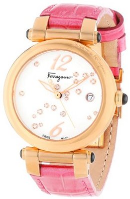 Salvatore Ferragamo F76SBQ5002I SB22 Idillio Gold Ion-Plated White Dial Fuchsia Patent Leather Diamond