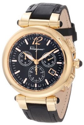 Salvatore Ferragamo F77LCQ5009 SB09 Idillio Gold Ion-Plated Black Dial Leather Chronograph