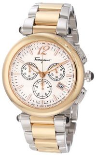 Salvatore Ferragamo F77LCQ9502 S095 Idillio Gold Ion-Plated Stainless Steel Silver Dial Two-Tone Bracelet Chronograph