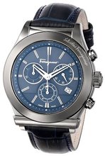 Salvatore Ferragamo F78LCQ6904 SB04 "Salvatore Ferragamo 1898" Gray Ion-Plated Stainless Steel and Blue Leather