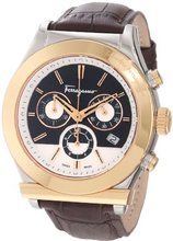 Salvatore Ferragamo F78LCQ9595 SB25 Salvatore Ferragamo 1898 Steel Case Gold Ion-Plated Bezel Brown Dial Leather Chronograph