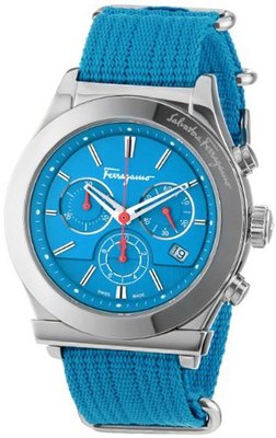 Salvatore Ferragamo FF3020013 1898 Interchangeable Blue Red Canvas Strap Chronograph Date